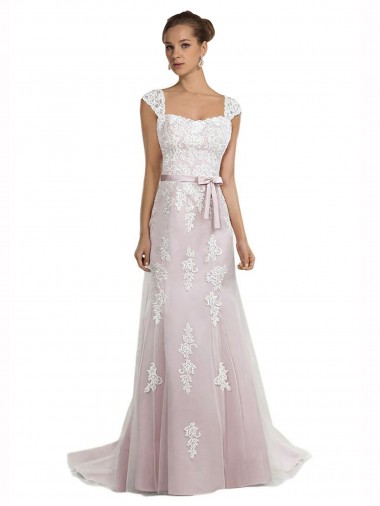 Acquistare Avorio & Rosa Stile sirena Senza spalline Sweep treno Tulle Pizzo Spiaggia Abiti da sposa